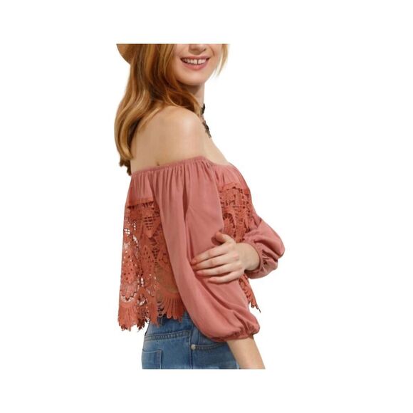 PACSUN L.A. Hearts Crochet Off Shoulder Crop Top Size Medium - Picture 13 of 14